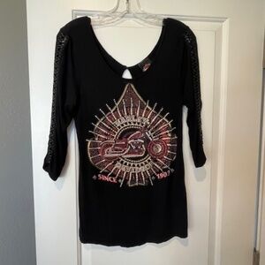 Harley-Davidson Black Highly Embellished Logo Top SzS Bikercore Streetwear Bling